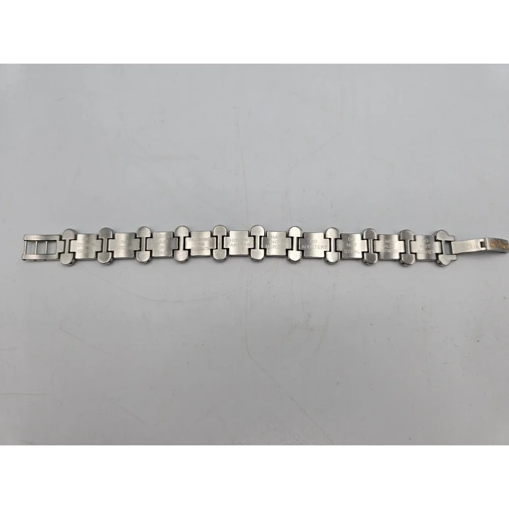 ABCD Ten Commandments Bracelet Unisex 8in Silver Gold Tone Religious Link Clasp‎